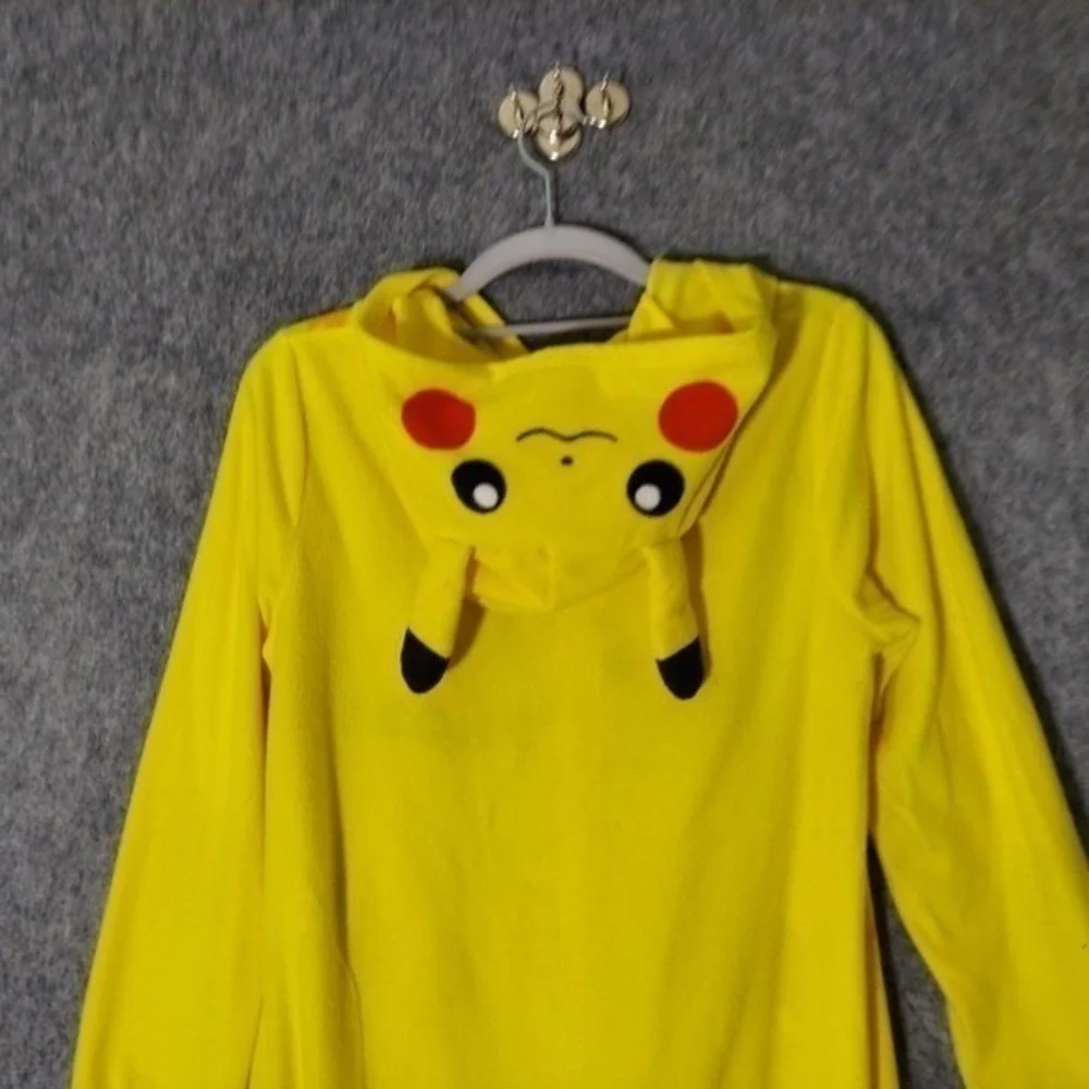 Pokemon Pajama Costume Kid L Pikachu Yellow Hooded Fleece One Piece Cosplay Suit